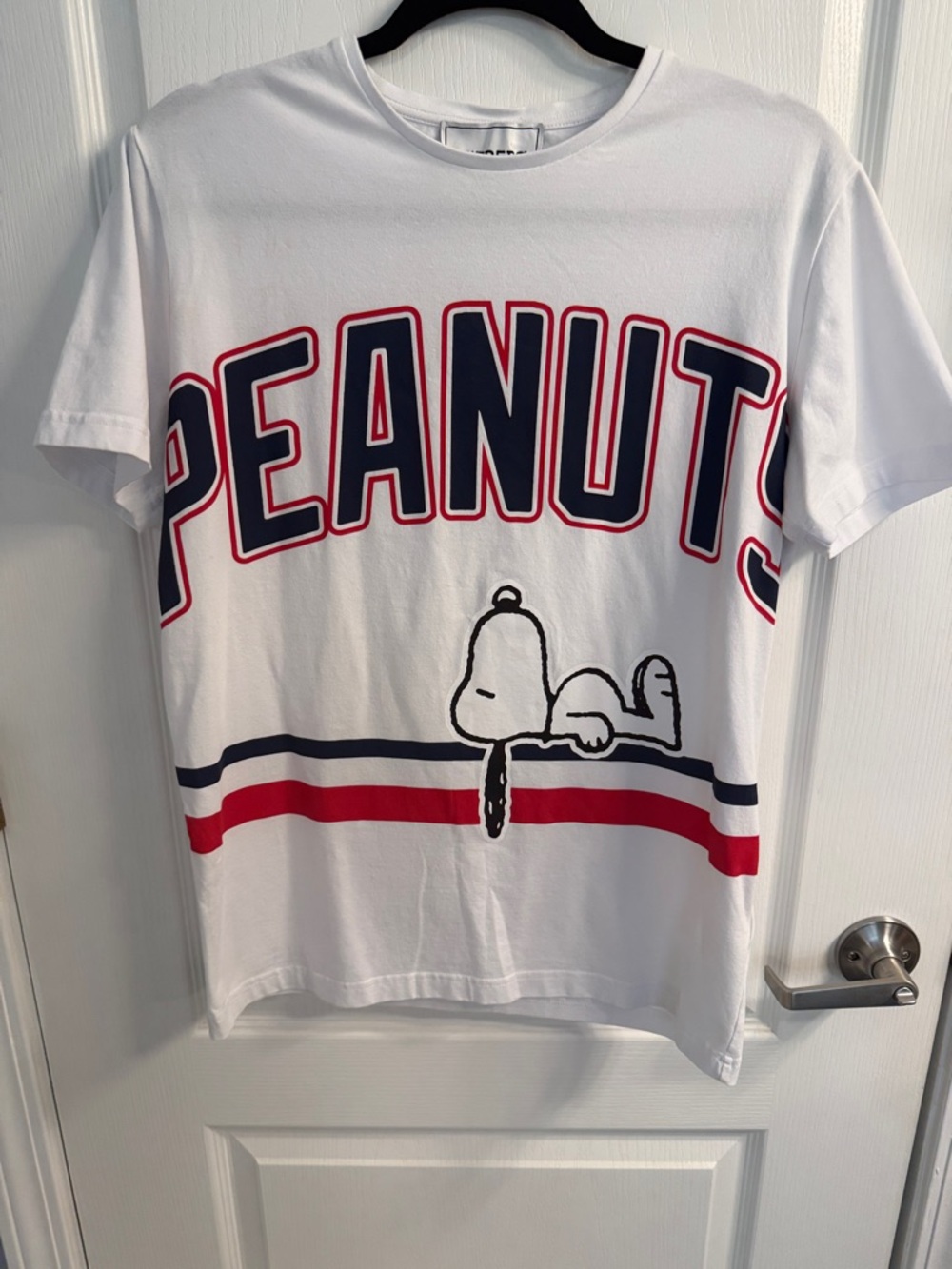 Iceberg White Tee with Peanuts Graphic and Red & Navy Stripes
